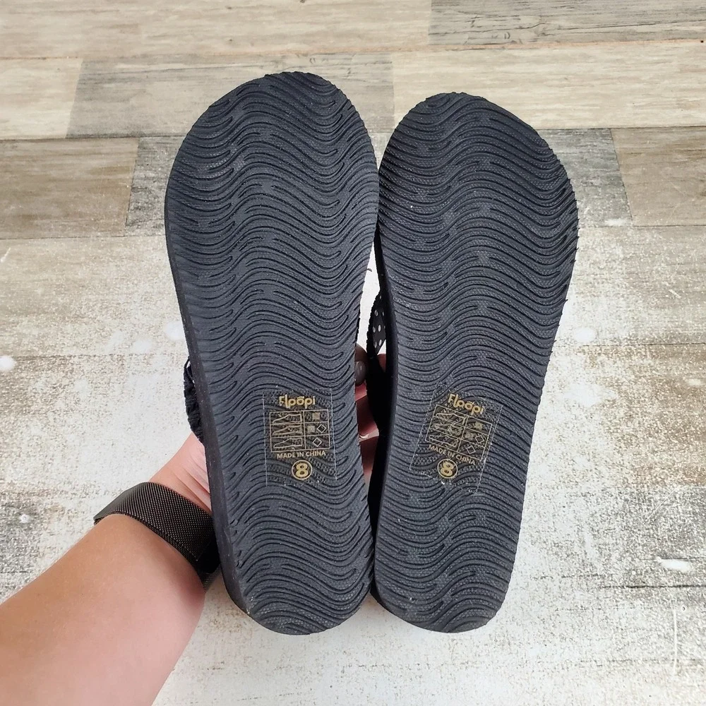 Floopi Anna Womens Wedge Yoga Mat Thong Flip Flop Sz 8 Black Slip On Comfort